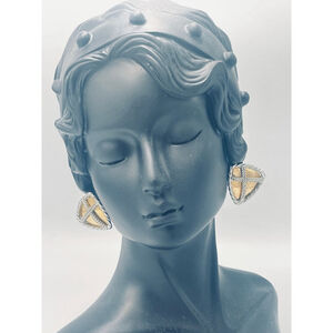 Earrings VTG 1990s Unbranded Gold Tone Triangle SilverTone Rope Cross Post